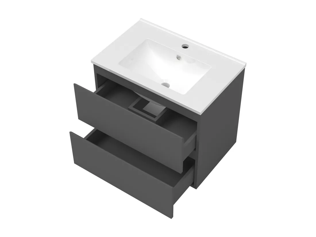 Meubles Salle de Bain 80cm avec colonne + miroir lumineux 3 couleurs + dimmable Anthracite
