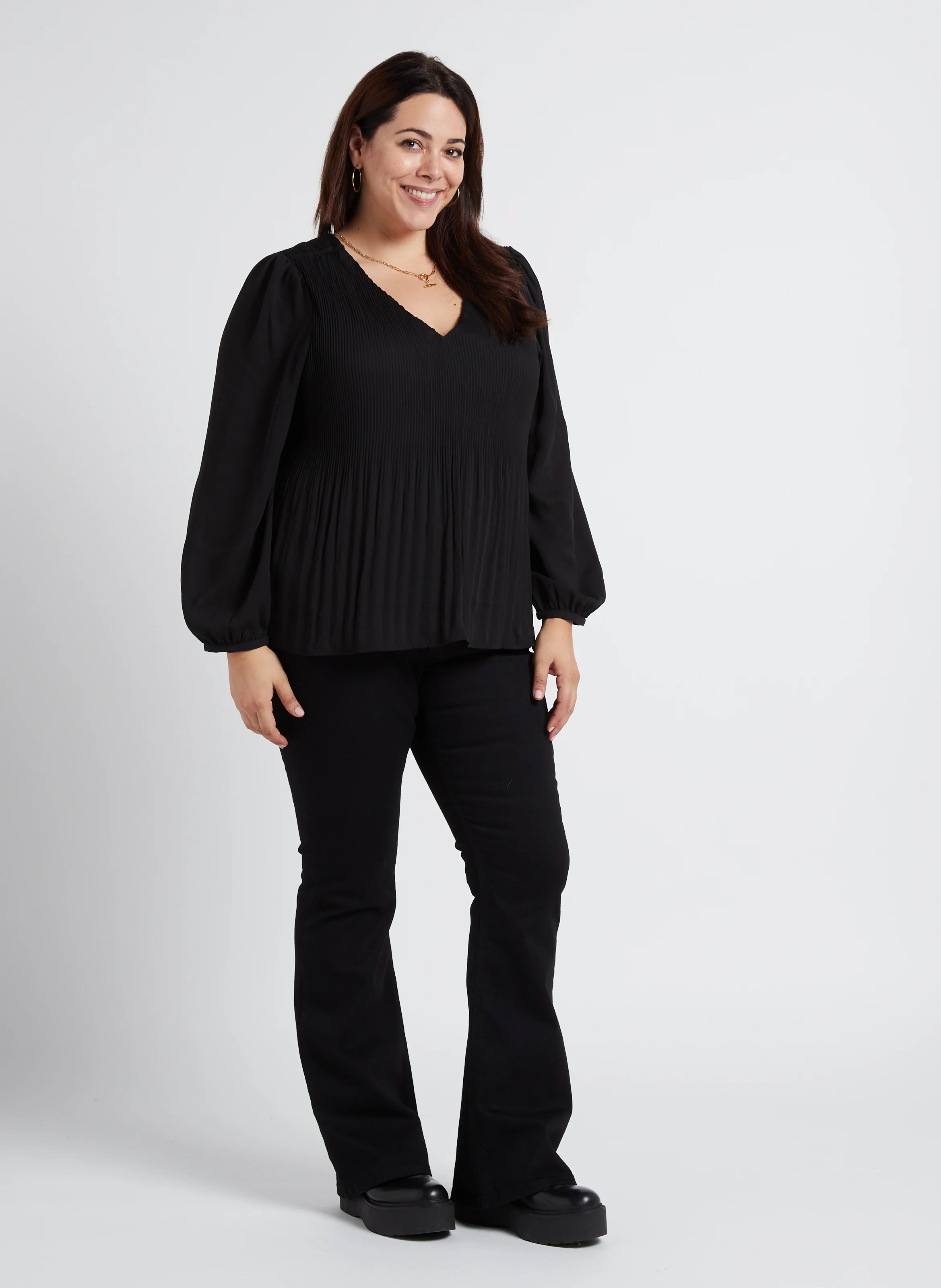 CINDY - Blouse col V plissée | Noir