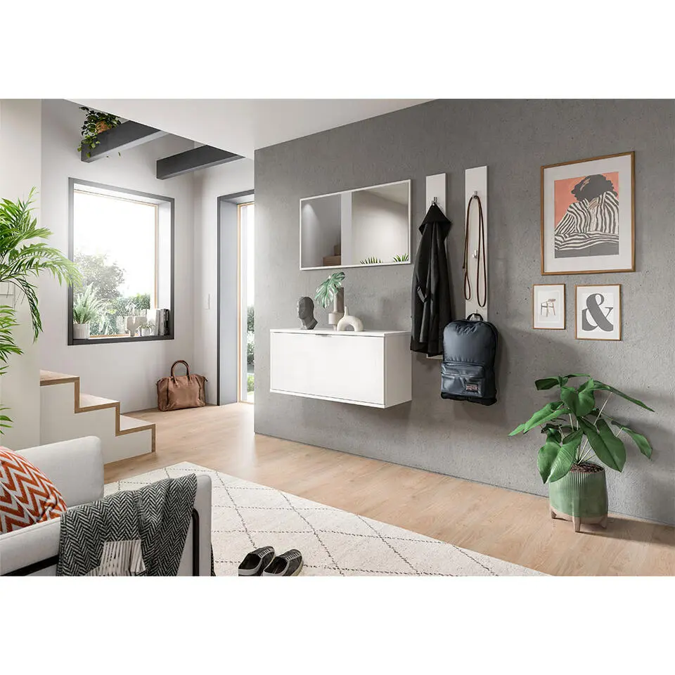Hioshop ProjektX schoenenkast bank 1 klepdeur wit hoogglans