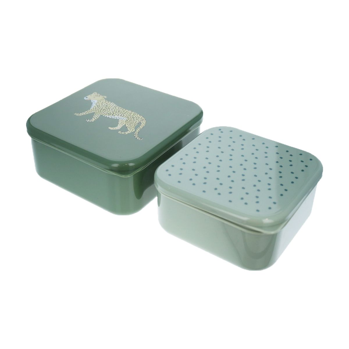 Lot de 2 boîtes à goûter kaki Léopard Pause goûter