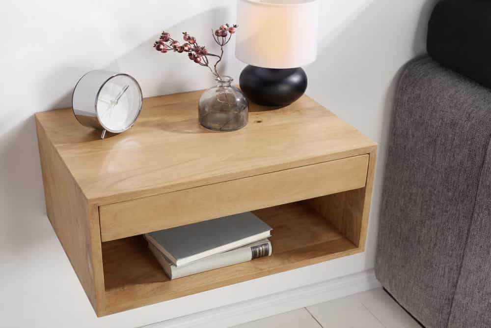 Hängender Nachttisch PURE 50cm natur Mangoholz cream finish Wandregal Schublade