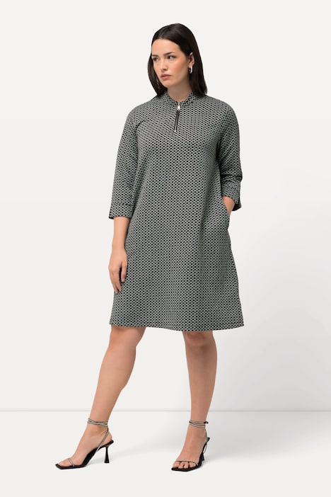 Jacquard-Kleid, Stehkragen, Reißverschluss, 3/4-Arm