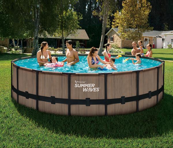 Summer Waves Frame Pool Elite, teak, rund