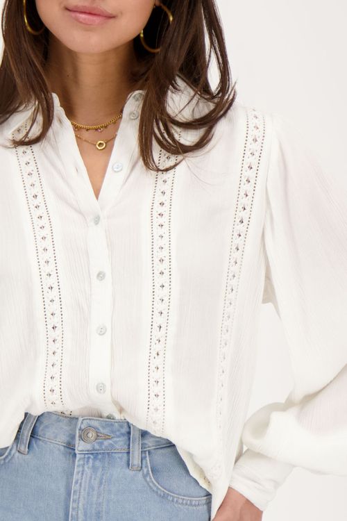 Witte crinkle blouse met tapes