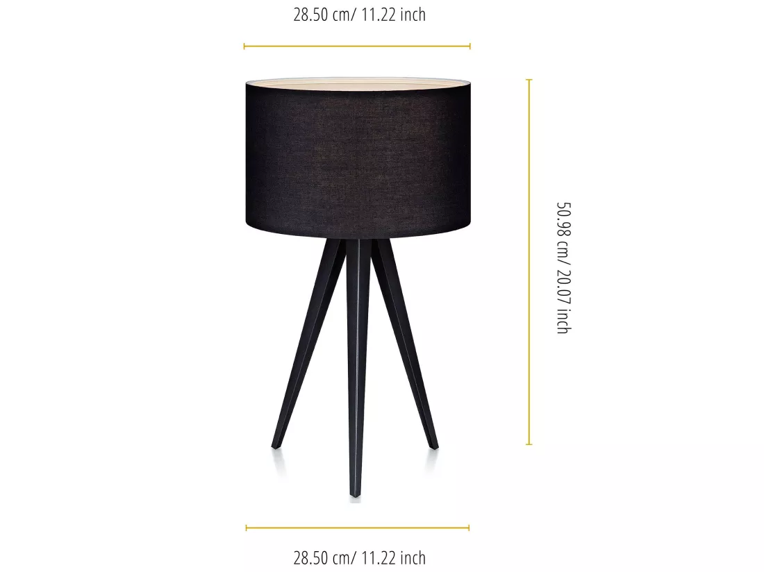 Lampe à poser trépied salon bureau chambre chevet abat-jour noir Romanza