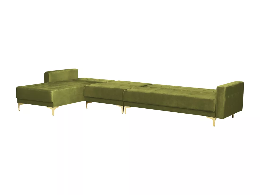 Canapé modulable côté droit en velours vert avec ottoman ABERDEEN