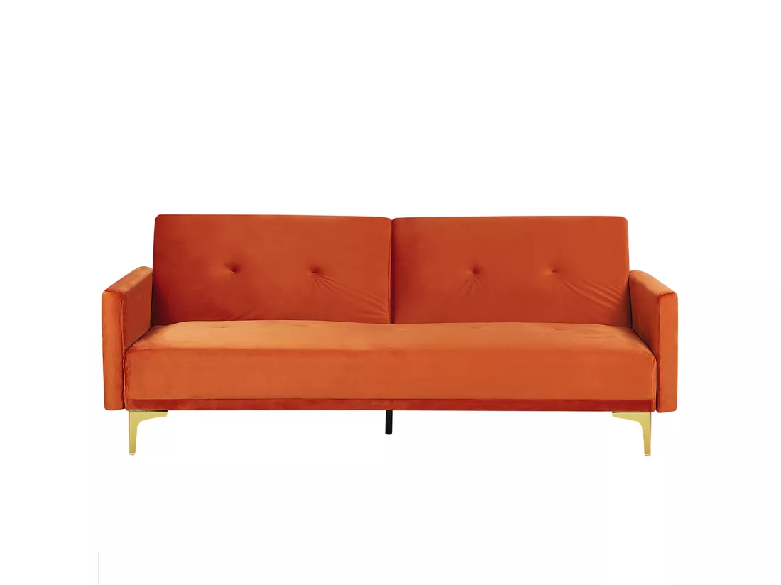 Canapé convertible 3 places en velours orange LUCAN