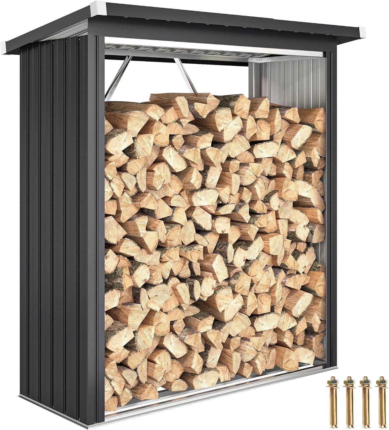 Outsunny Brennholzunterstand erhöhtes Brennholzregal mit Pultdach Schnelle Montage Kaminholzunterstand Metall Holz Lager Brennholzlager Garten Holzlager für Kaminholz Dunkelgrau