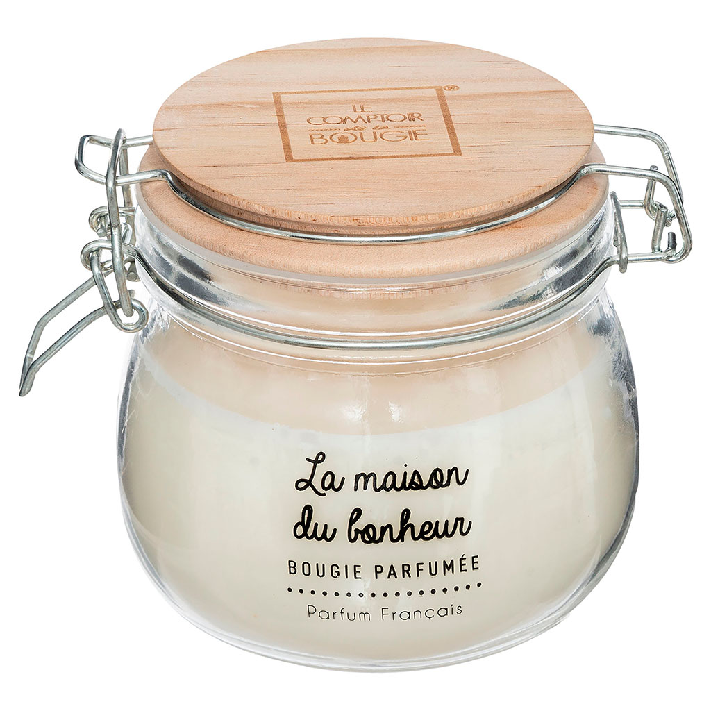 Bougie parfumée en verre et bois 330g