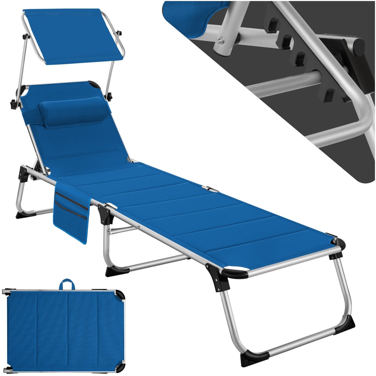 tectake Lorella gestoffeerde zonnebank, opvouwbaar 220 x 60,5 x 34 cm, met zijvak