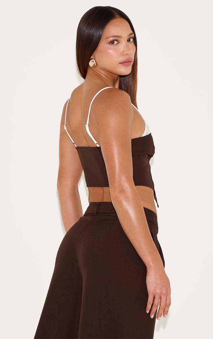 Chocolat Top Bandeau Ajusté Avec Détails En Dentelle - Tall