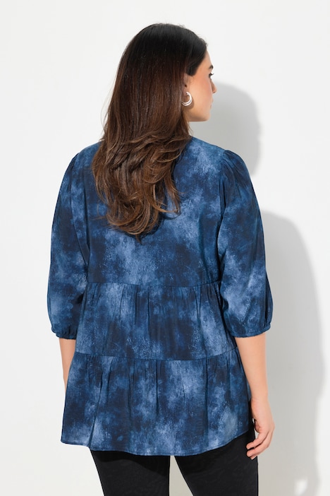 Bluse, Batikdruck, A-Linie, V-Ausschnitt, Langarm