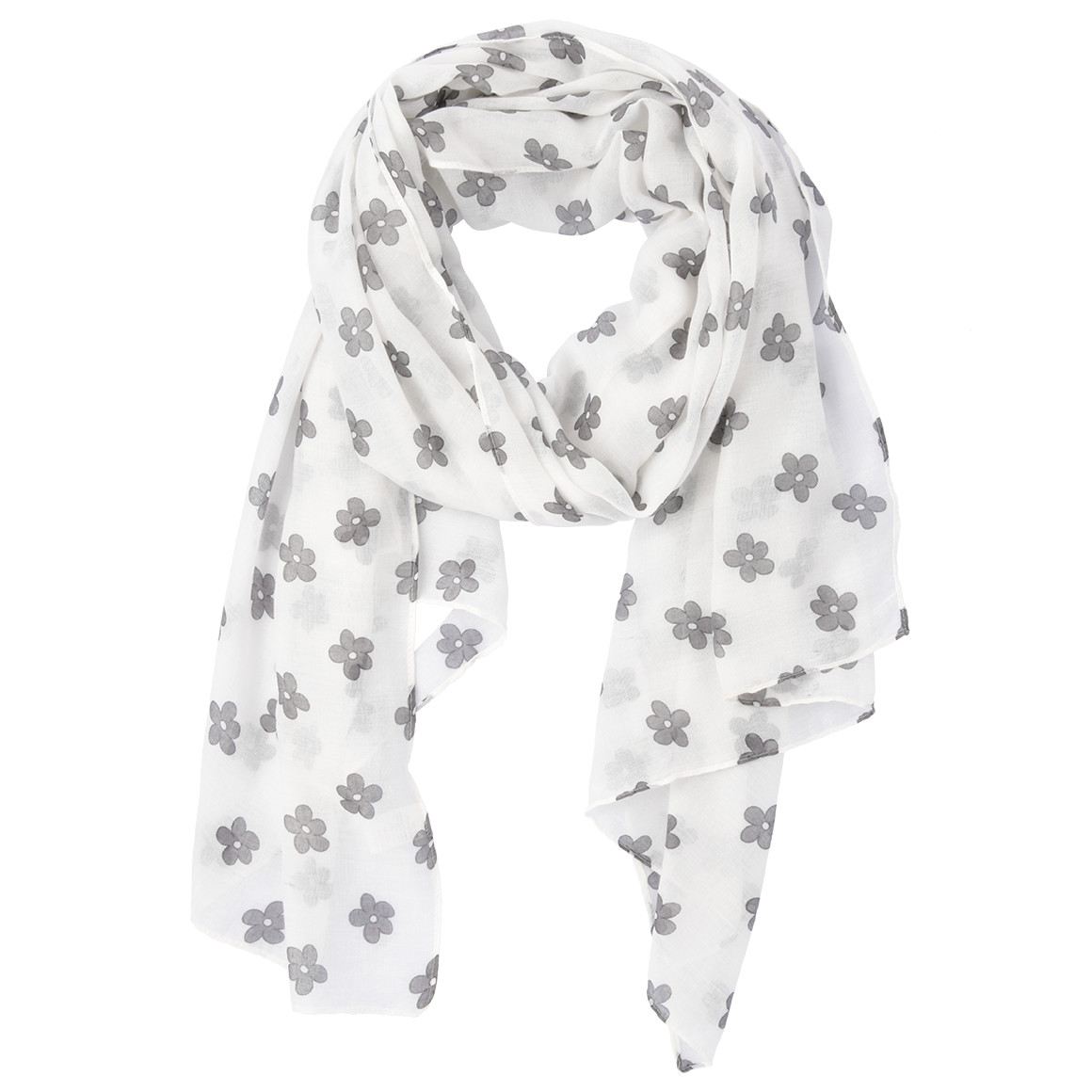 Gina Benotti Damen Tuch mit Blumen-Allover grau