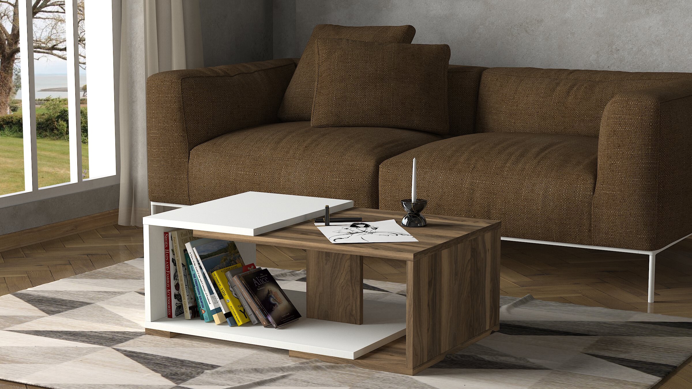 Couchtisch Modern Weiß Walnuss