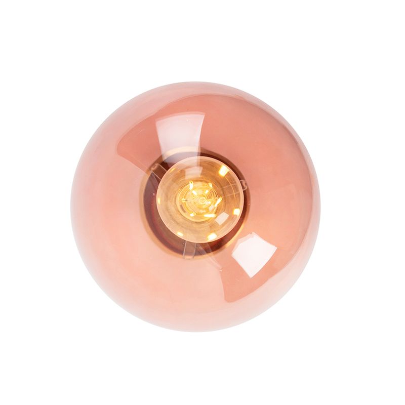 Art deco plafondlamp messing met roze glas - Pallon