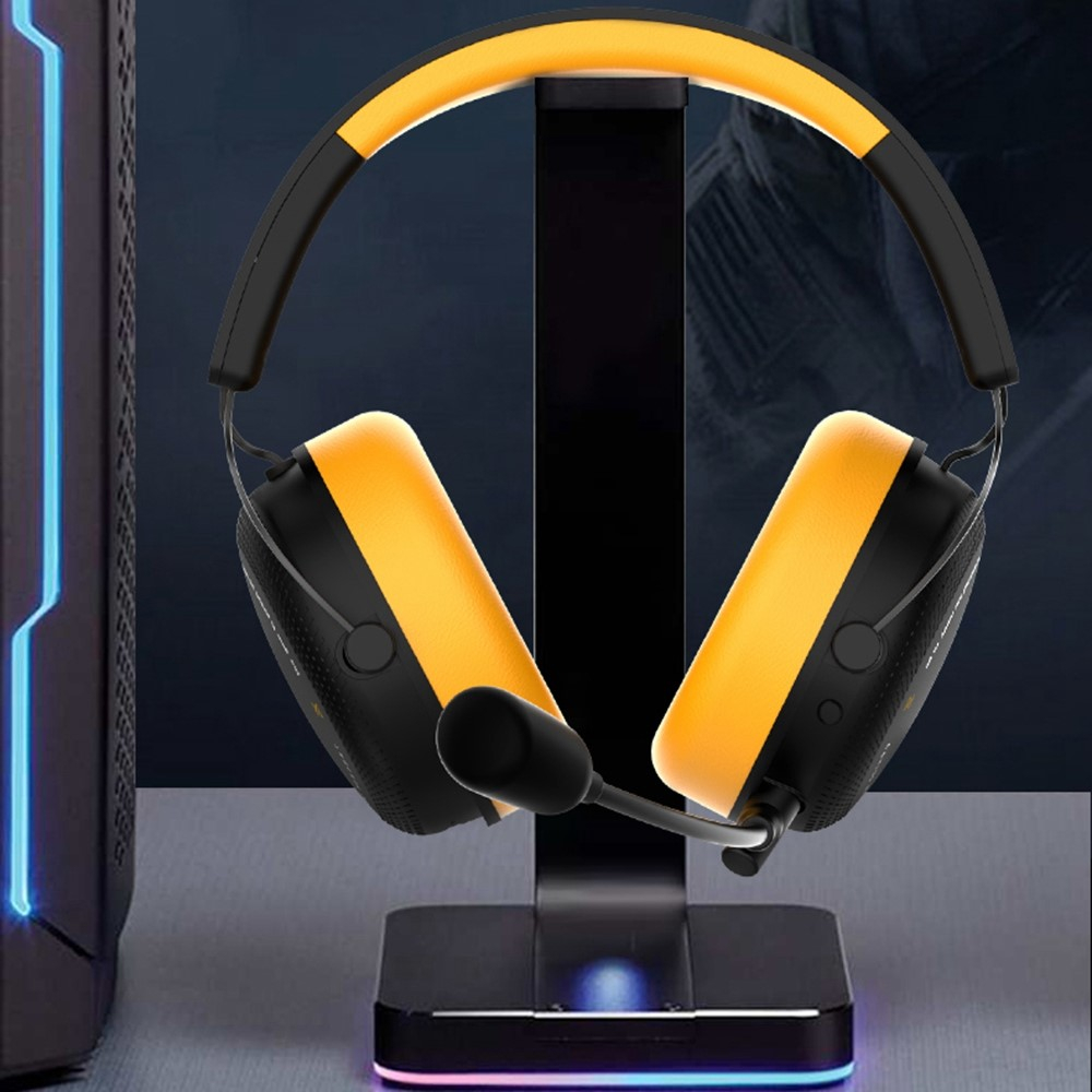 Kabelloser USB Over-Ear Gaming Kopfhörer mit RGB LED Stereo Sound Headset   Mikrofon   3.5mm Klinke Anschluss (600 mAh) - Schwarz / Gelb