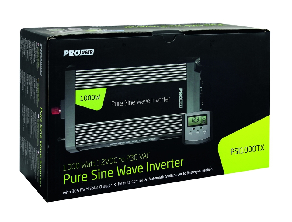 ProUser PSI1000TX Sinus Wechselrichter mit Solar Laderegler 12 V auf 230 V / 100 A / 1000 W