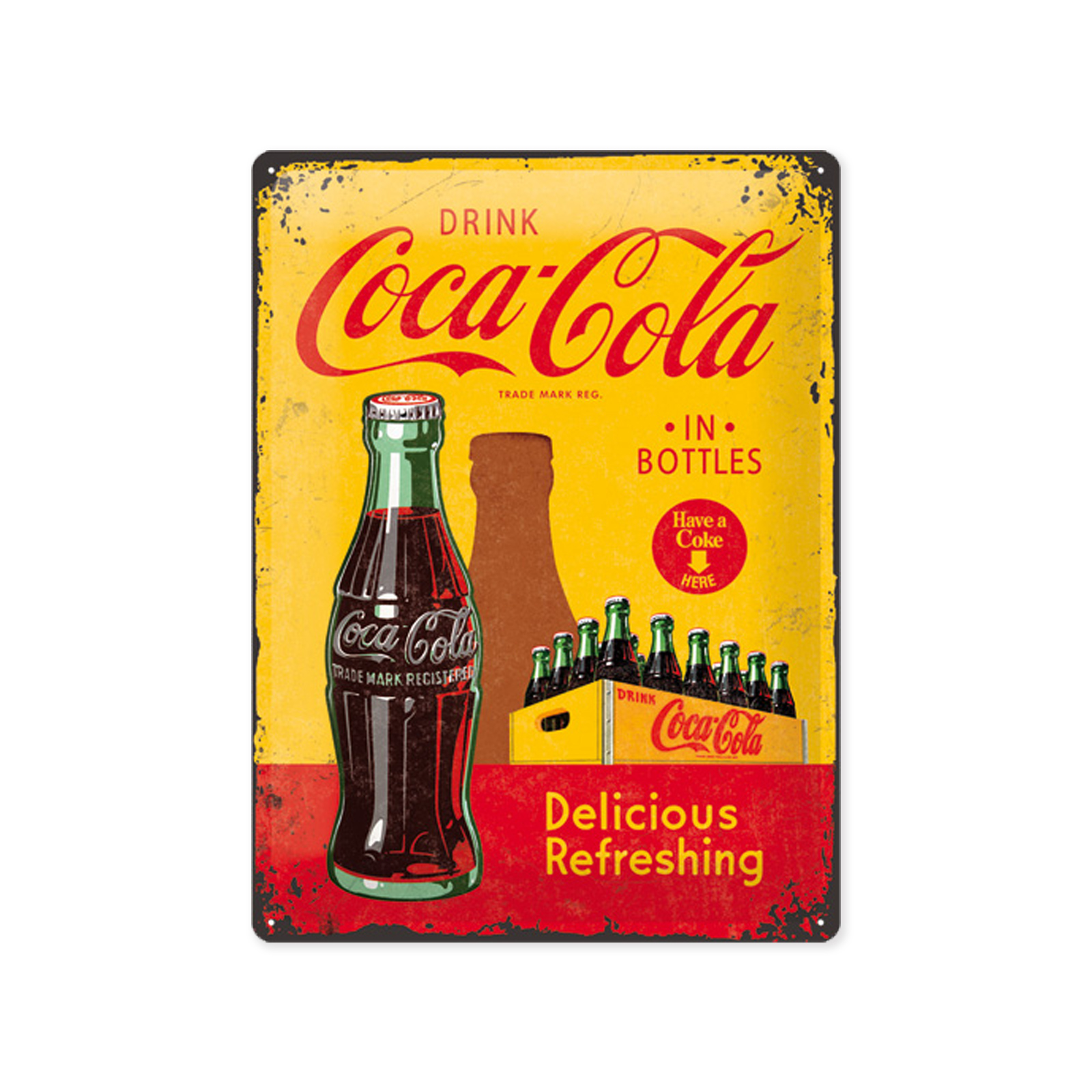 Vintage-Blechschild Coca Cola - In Bottles Yellow - Metall - 30x40 cm