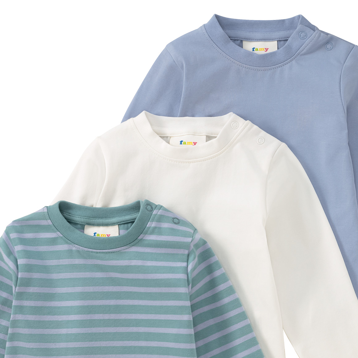 Famy 3 Baby Langarmshirts weiss / hellblau / grün