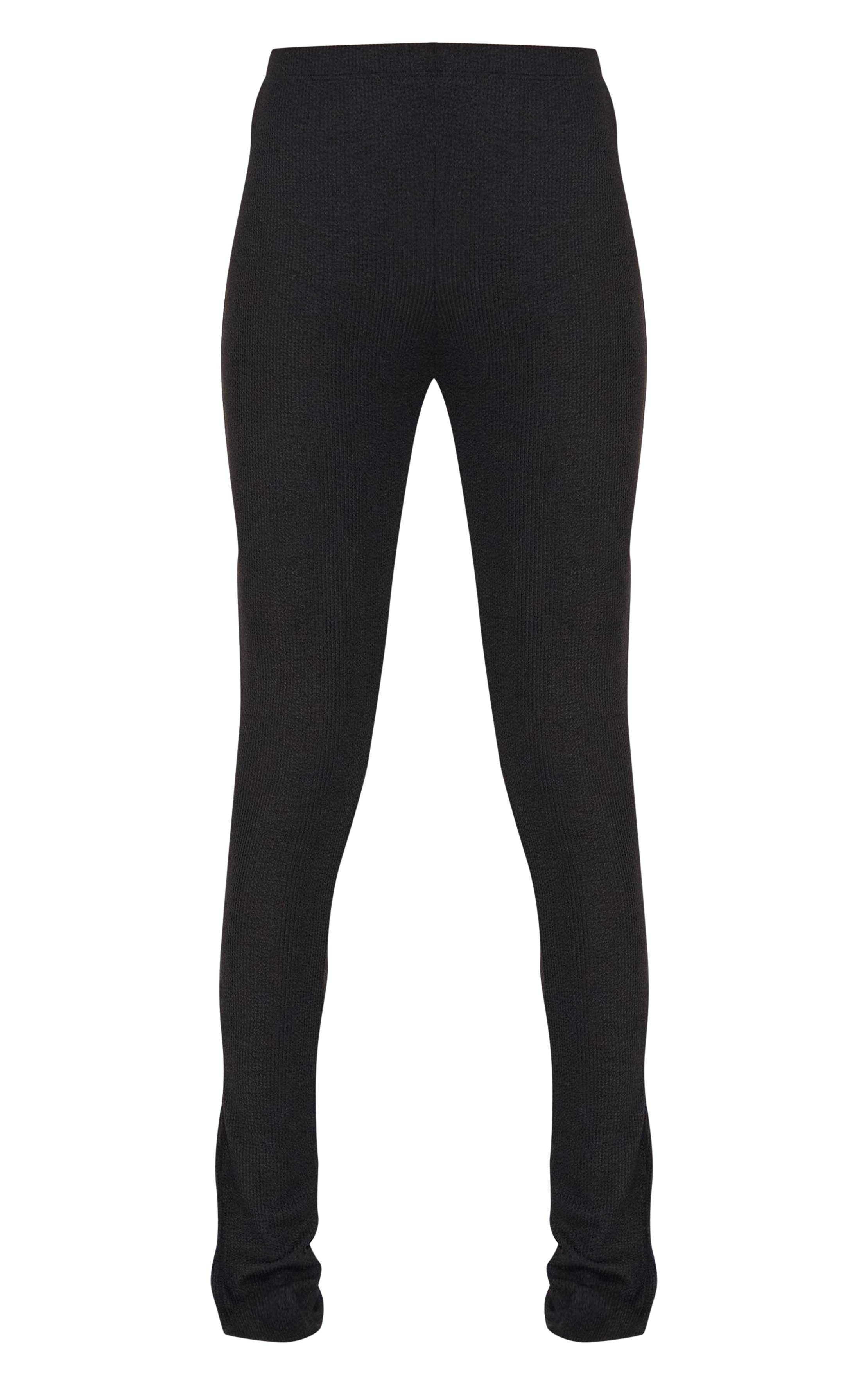 Noir Legging Côtelé Texturé À Ourlets Fendus