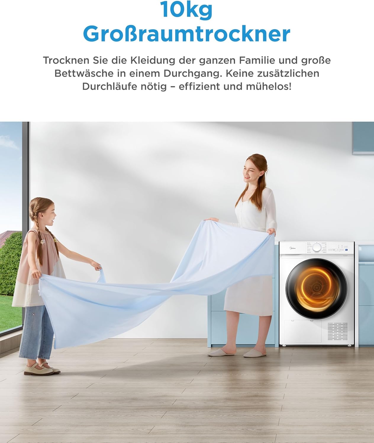Midea Wärmepumpentrockner V3 series, 10 kg, Energieklasse D mit Wärmepumpentechnologie, UV-Licht für hygienische Reinheit, Knitterschutz, LED-Display, Startzeitvorwahl,Schnelltrocknen,MDV3EH100D,Weiß