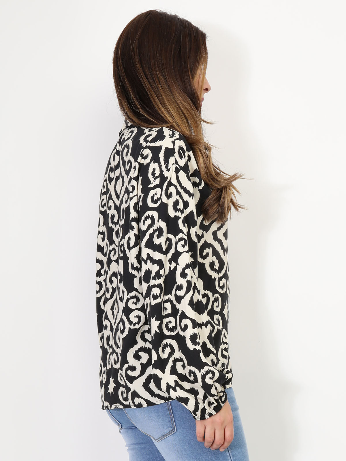 Blouse à motif abstrait- Noir