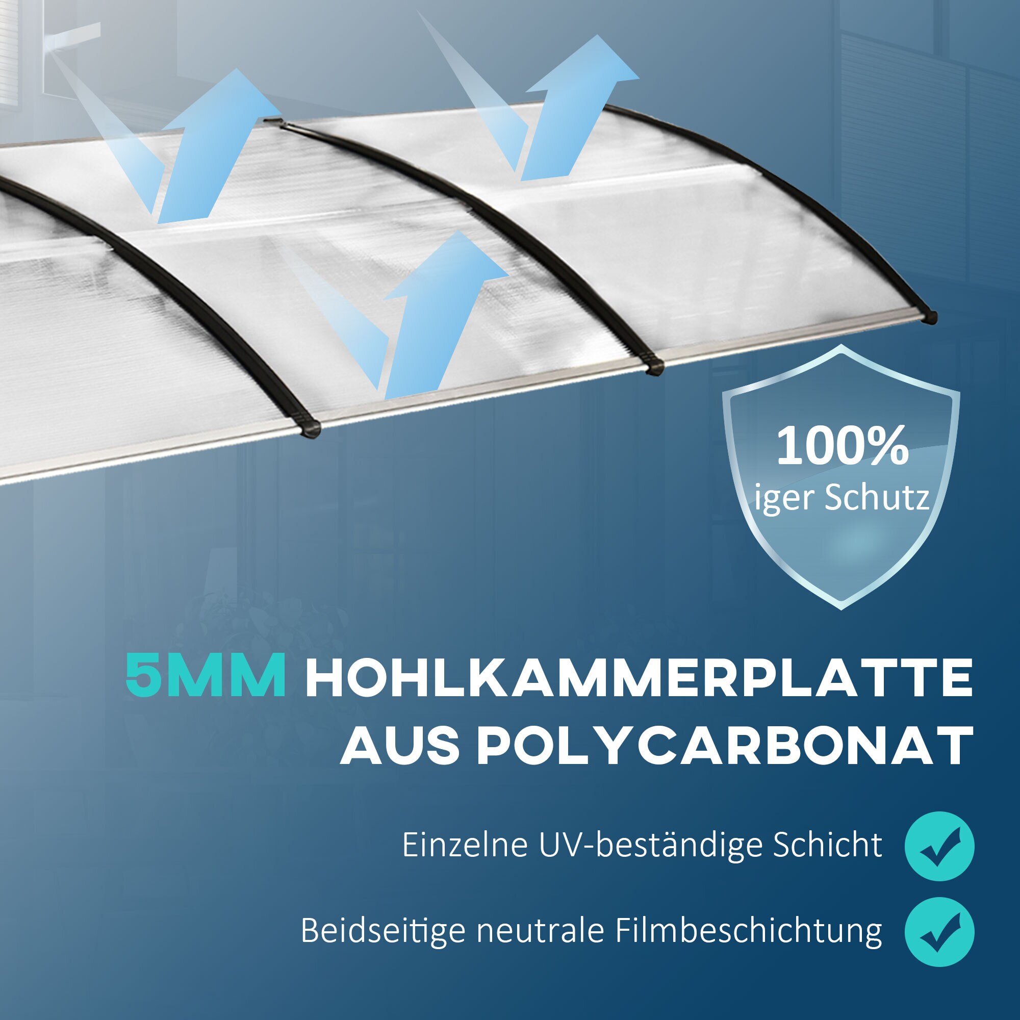 Outsunny Vordach mit Anti UV-Beschichtung weiß 90L x 295B x 23,5H cm