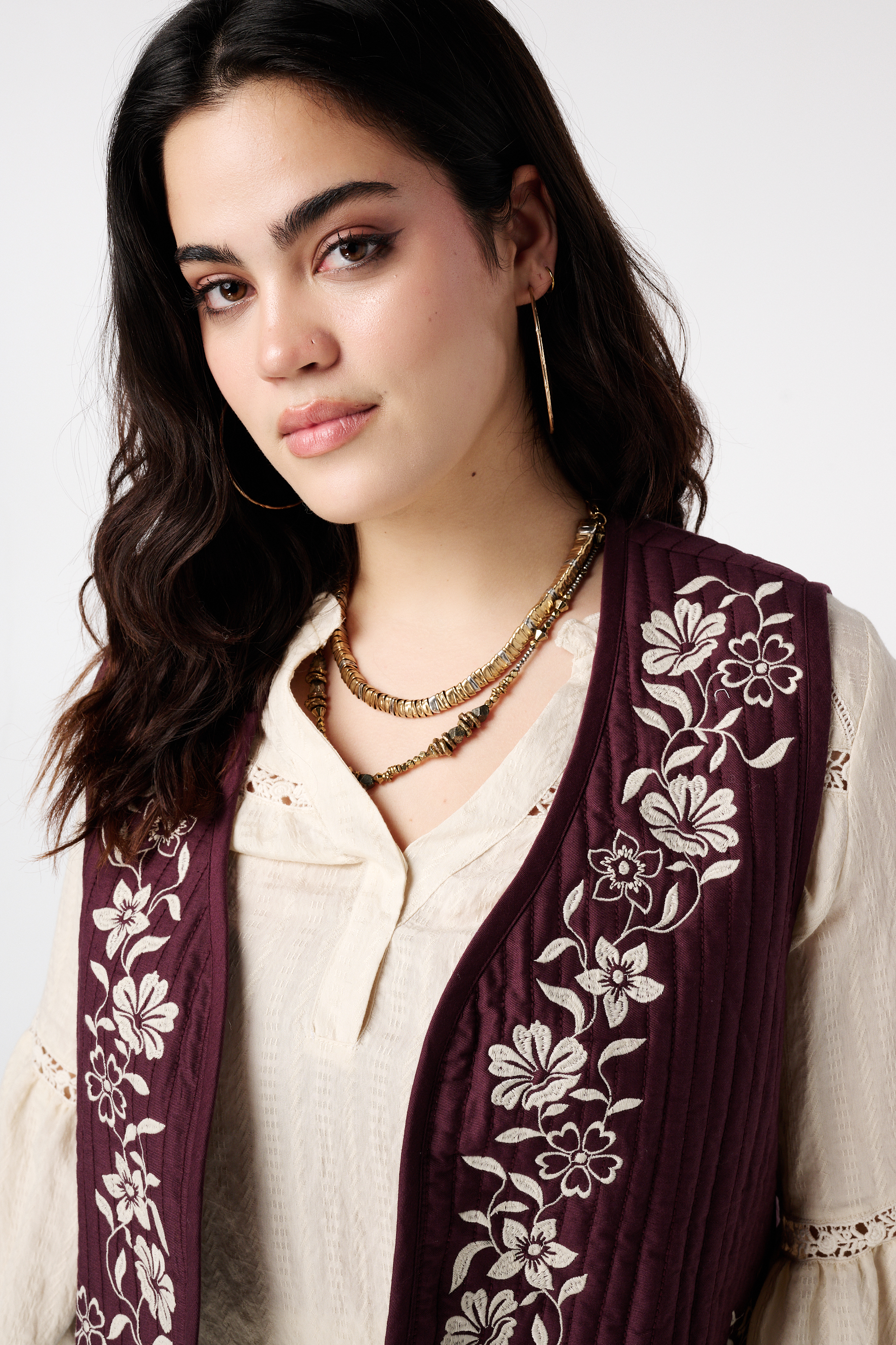 Gilet met broderie opdruk Bordeaux