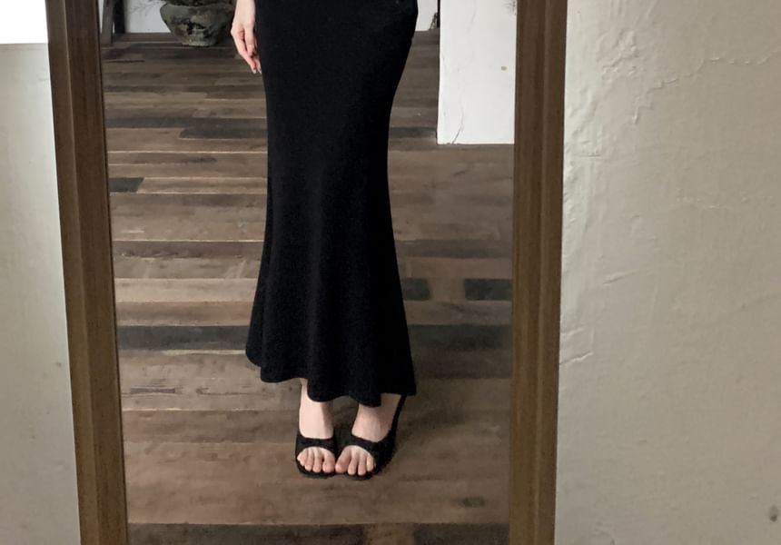 Yako - Spaghettibandjes Maxi Bodycon Jurk met Effen Uitsnijdingen