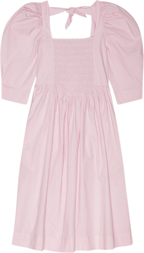 Ganni Cotton Poplin Open Neck Smock Dress Chalk pink