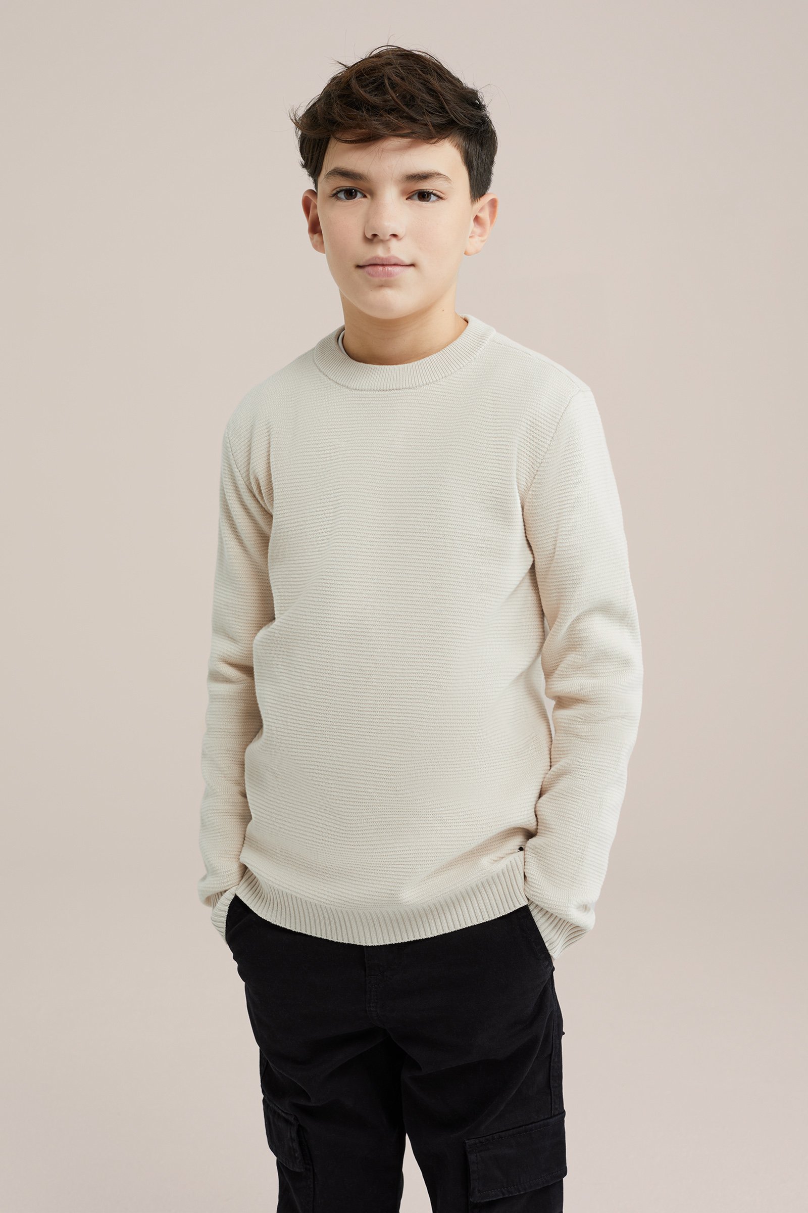 Jongens gebreide trui met ribstructuur WE Fashion Beige