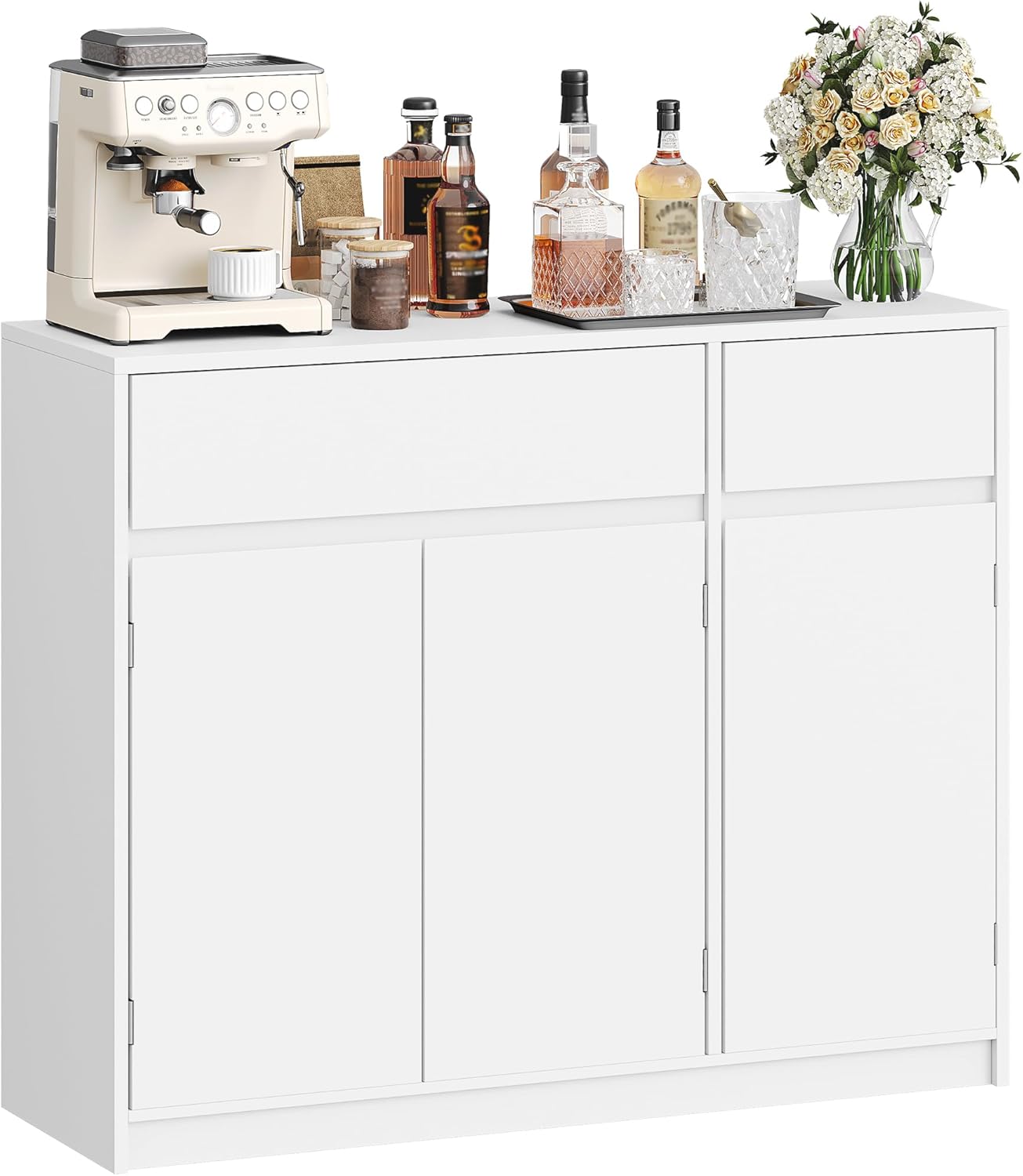 Hzuaneri Sideboard, Küchenschrank, Aufbewahrungsschrank mit 2 Schubladen, 3 Schranktüren, verstellbaren Einlegeböden, Modernem Stil, Küche, Wohnzimmer, 33 x 100 x 81,5 cm, Weiß SC32003X