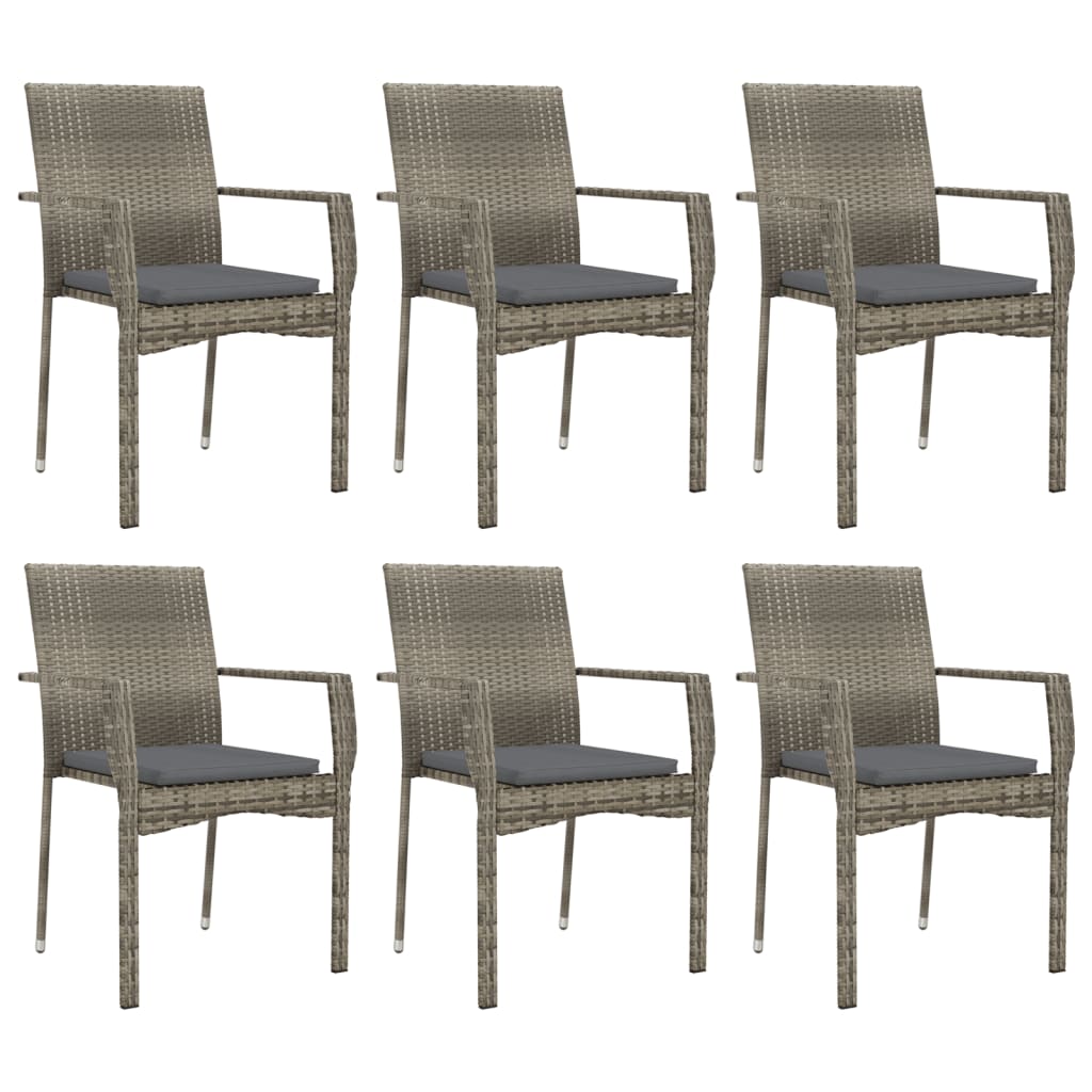 Mobilier à dîner de jardin et coussins 7 pièces gris rotin