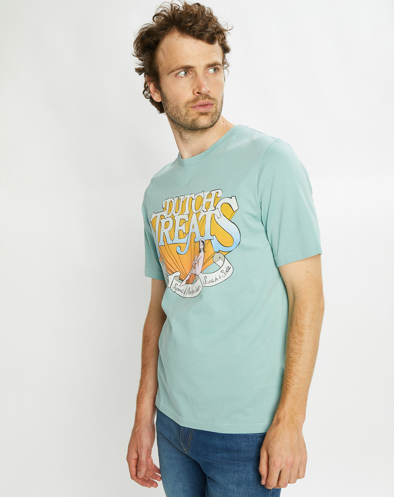 Scotch & Soda T-Shirt 100% Coton Bio Ditch Treats bleu turquoise