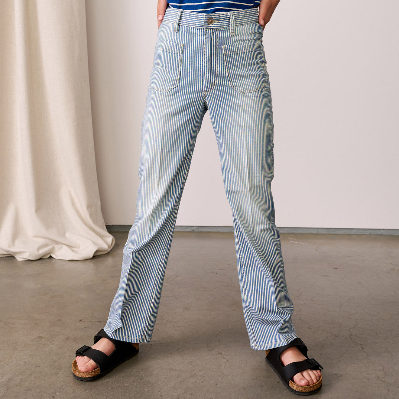 Bellerose Jean Pepy en Coton stretch jambes larges rayé bleu denim