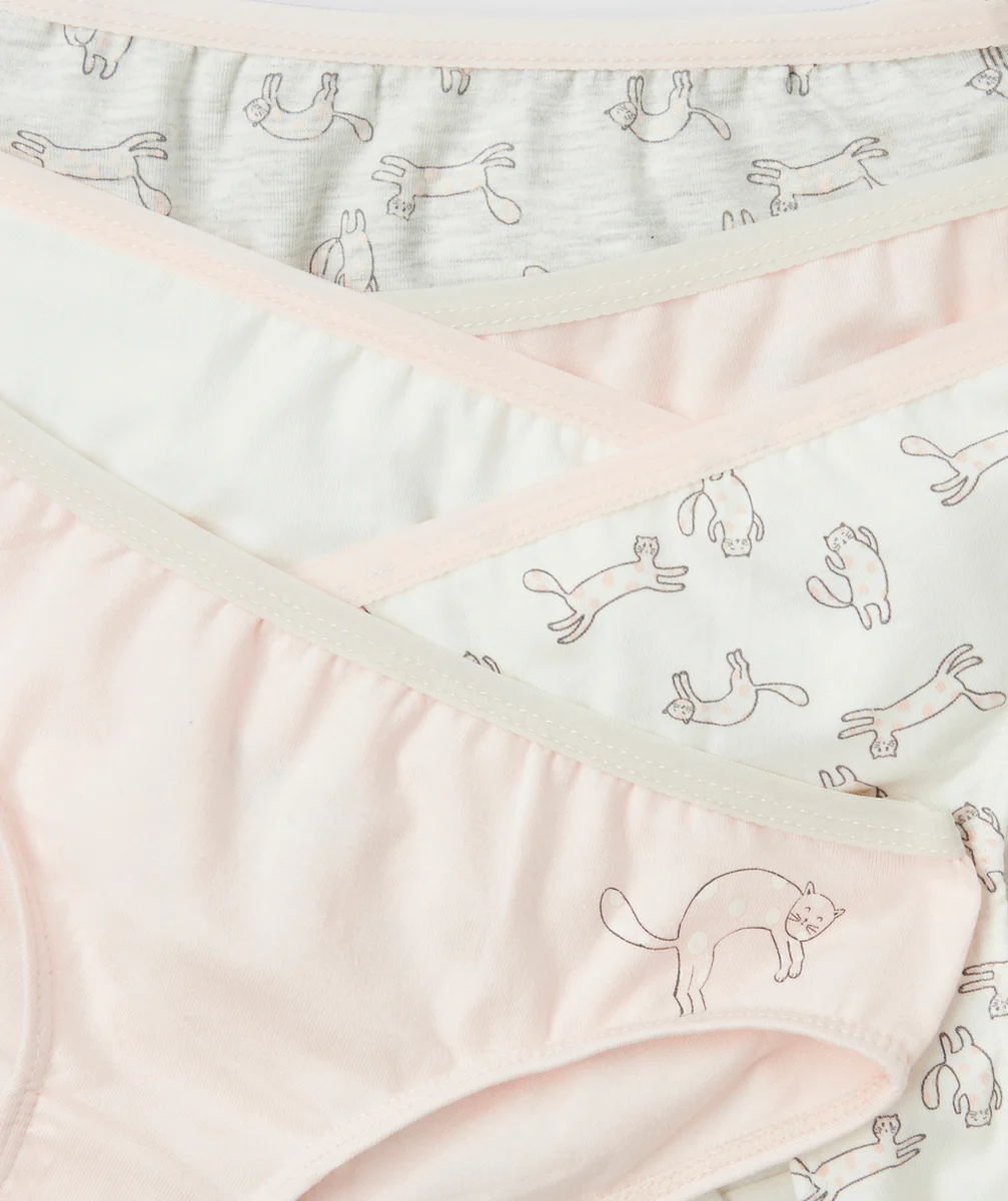 LOT DE 5 SHORTIES FILLE EN COTON BIO ROSES UNIS ET IMPRIMÉS CHATS