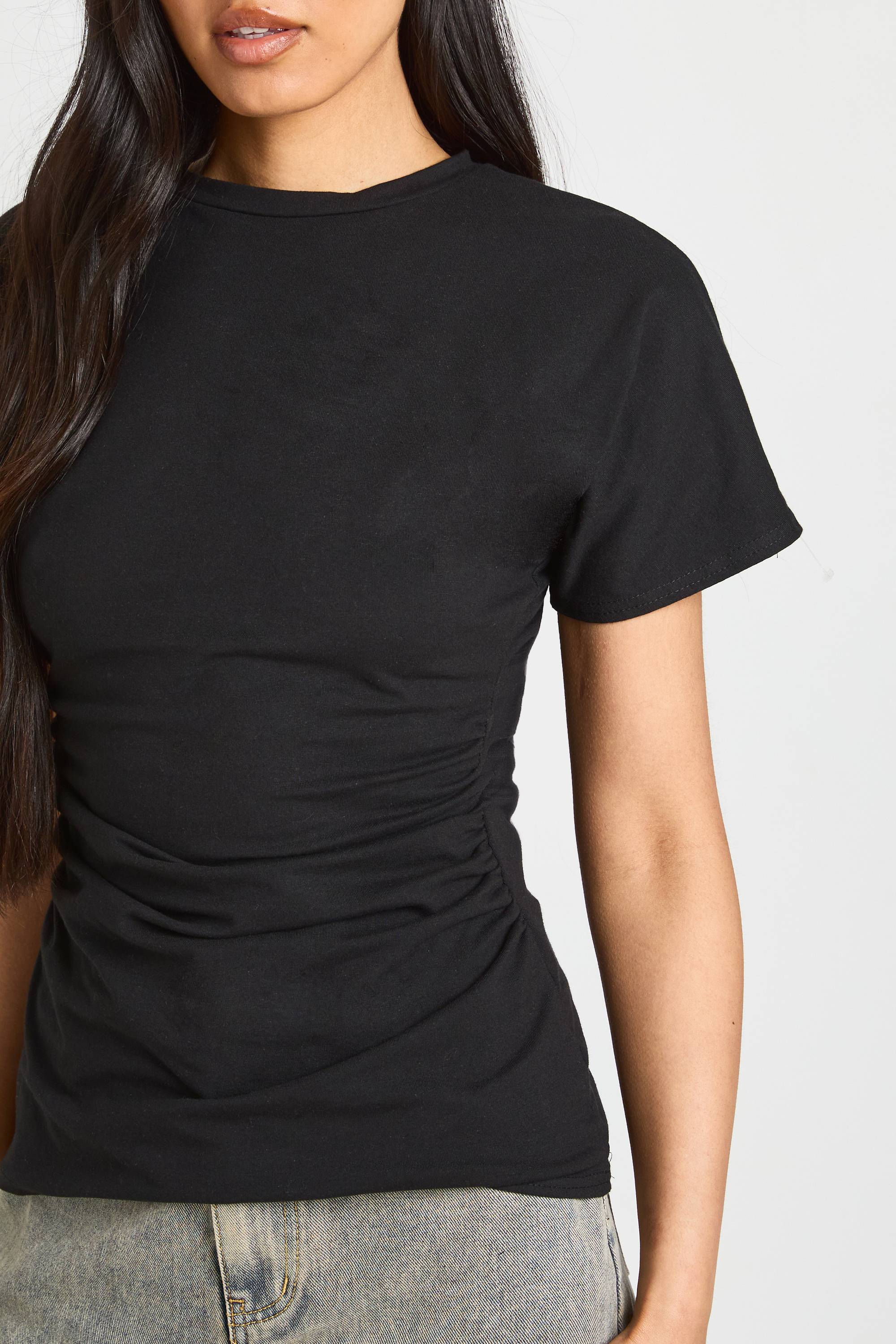 boohoo T-shirt Tall En Jersey À Taille Froncée Et Manches Courtes