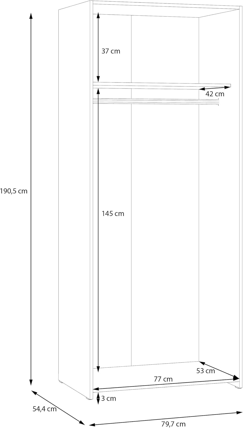 Forte ECONOBOX klassischer Kleiderschrank 80, Schrank mit Zwei Drehtüren und Einlegeböden, Holzwerkstoff, Weiß, 79,7 cm breit, 190,5 cm hoch, 54,4 cm tief