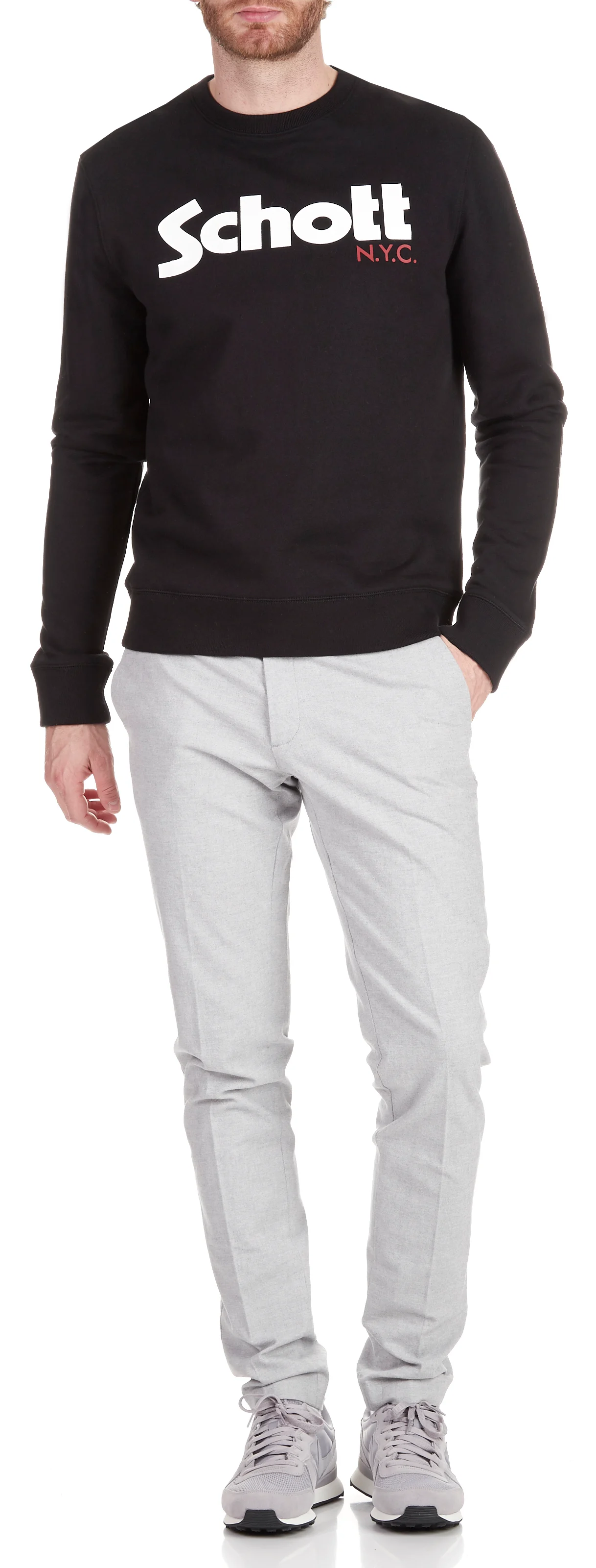 Sweat col rond slim-fit logo sérigraphié en coton | Noir