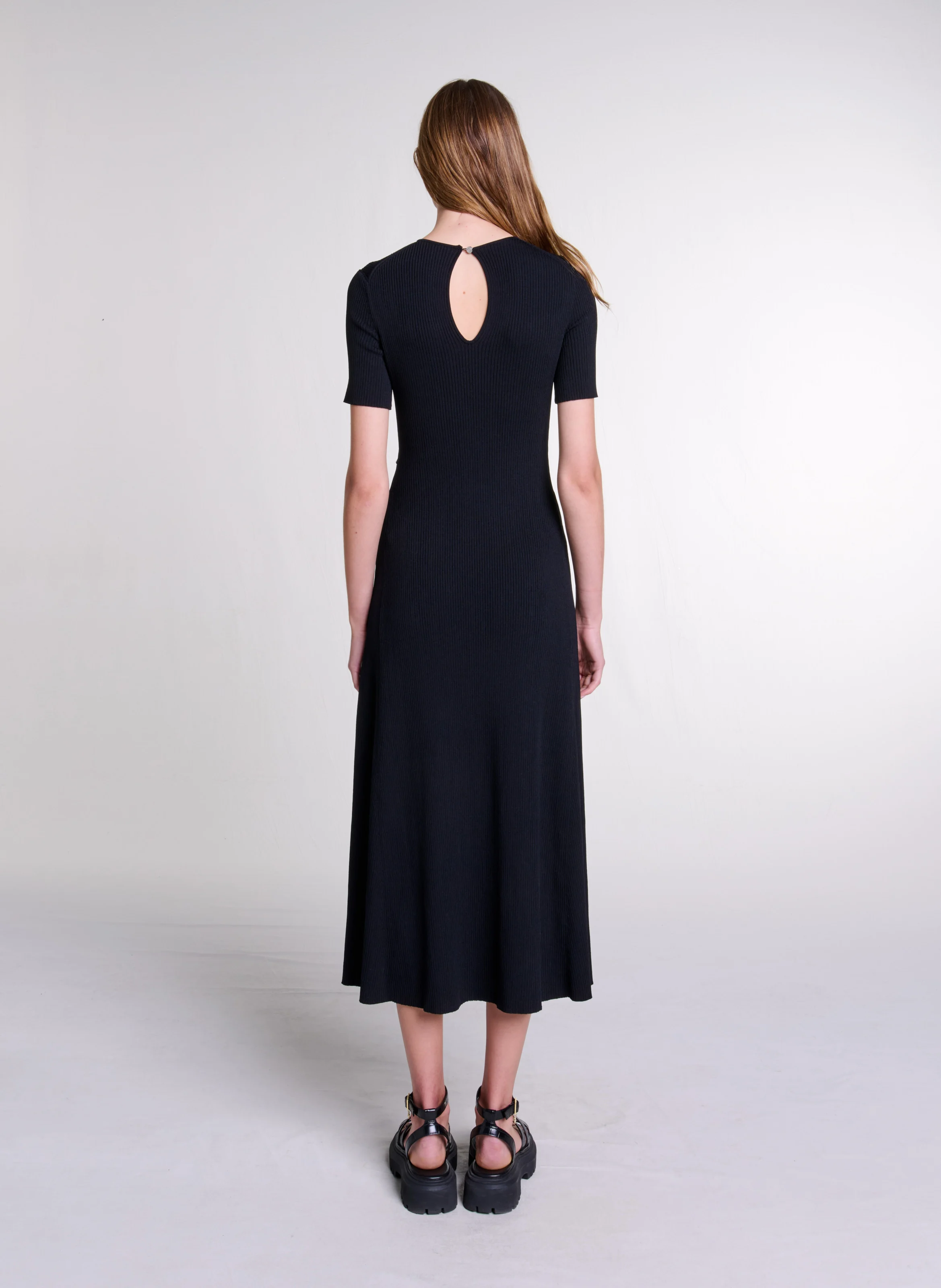 Robe longue col rond en maille | Noir