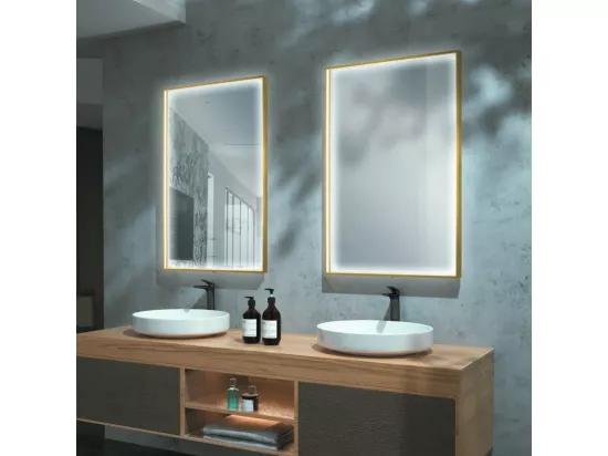 Miroir Salle de Bains Lumineux ABILITY Anti-Buée et Éclairage Périmétral Triled par Détecteur de Mouvement 120x80cm Or Brossé LEDIMEX by SANIZÉO