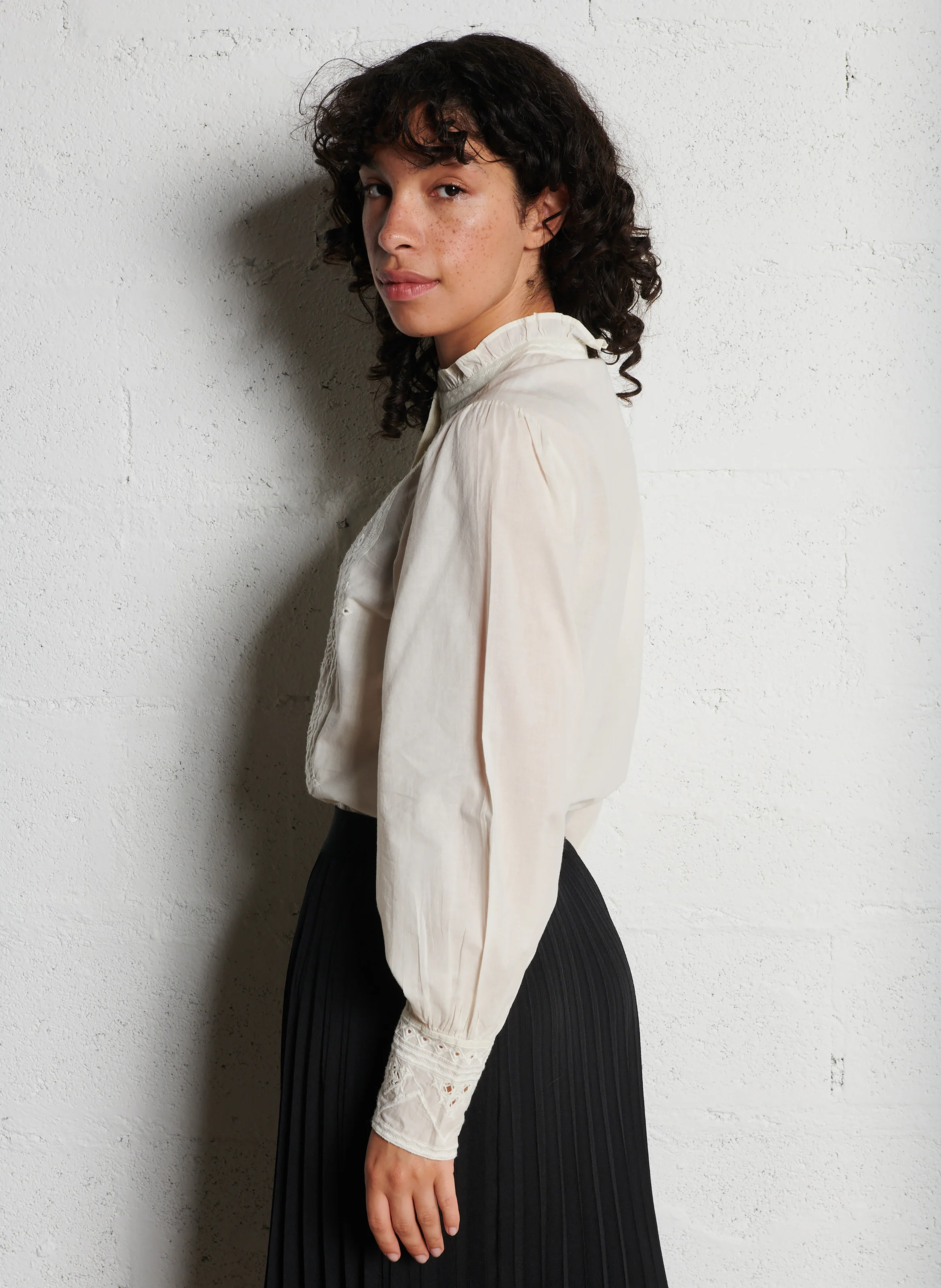 BIANCA - Chemise droite brodée en coton | Blanc