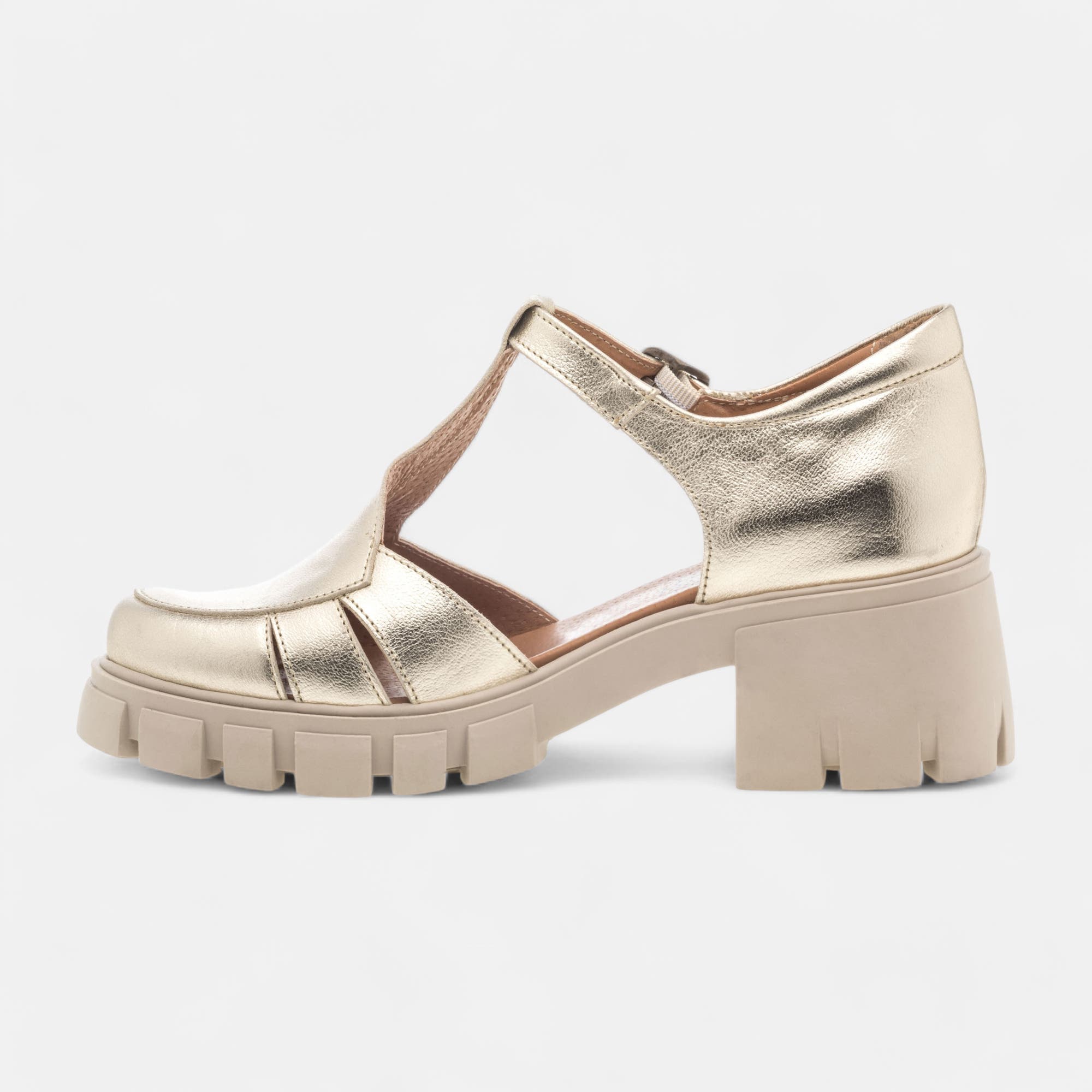 Mocassins à talon compensé Femme en cuir or