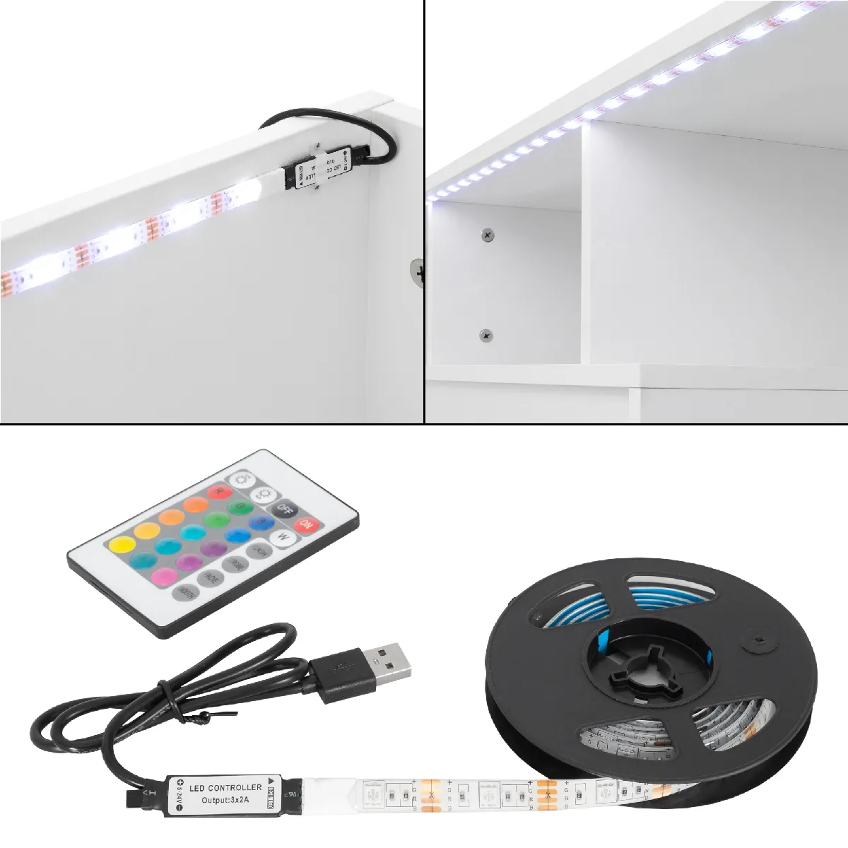 ECD Germany Meuble TV LED - Blanc
