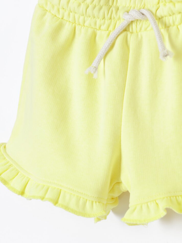 Calções de tecido atoalhado com babados - Amarelo Claro