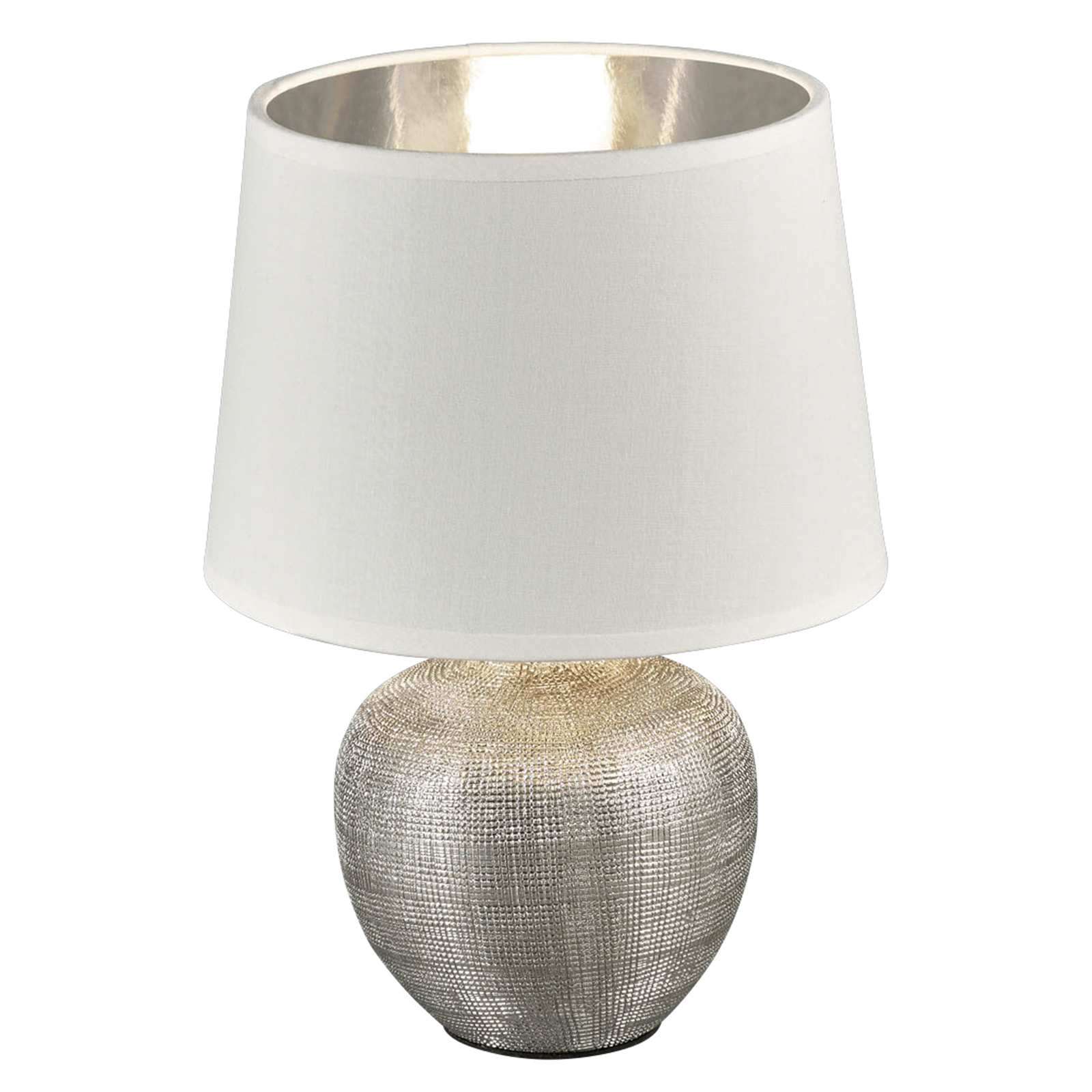 Tischleuchte - weiß-silber - Stoffschirm - 26 cm