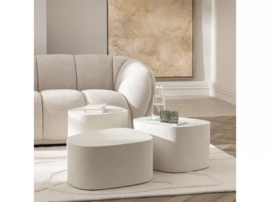 Zen - Table d'appoint organique en bois finition marbre recyclé 30x63cm - Écru