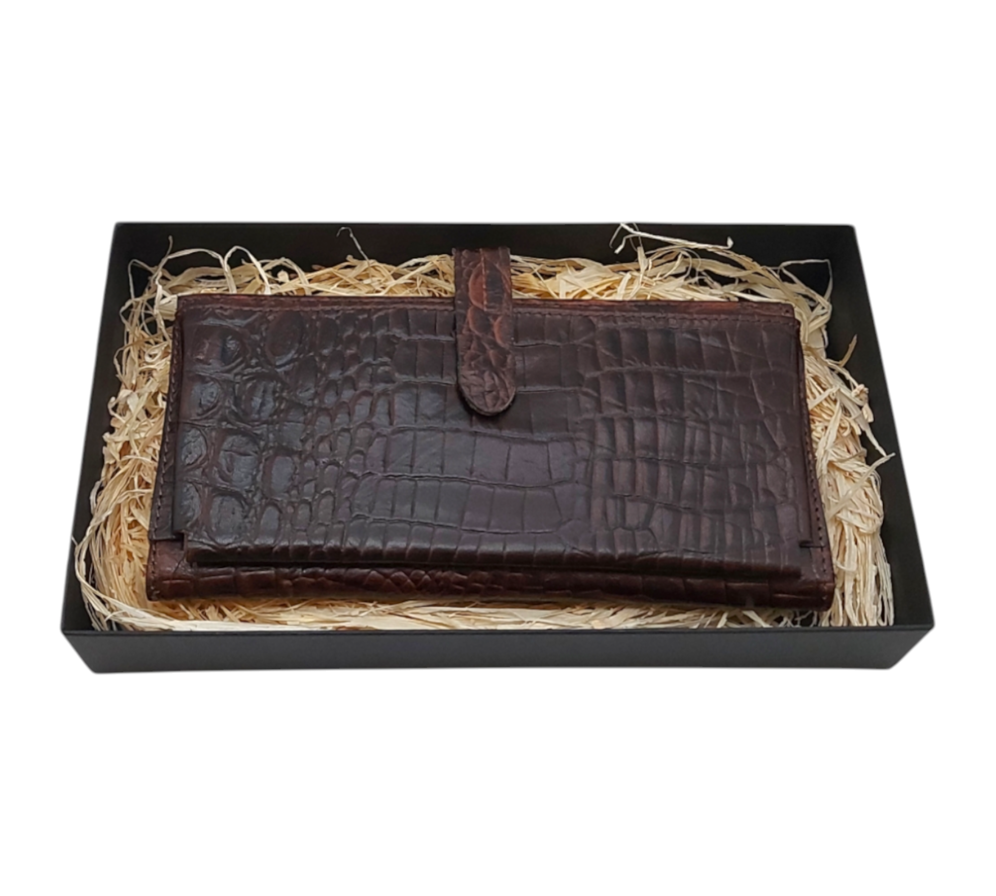 Dames portemonnee van rundleer met telefoonvak – croco print