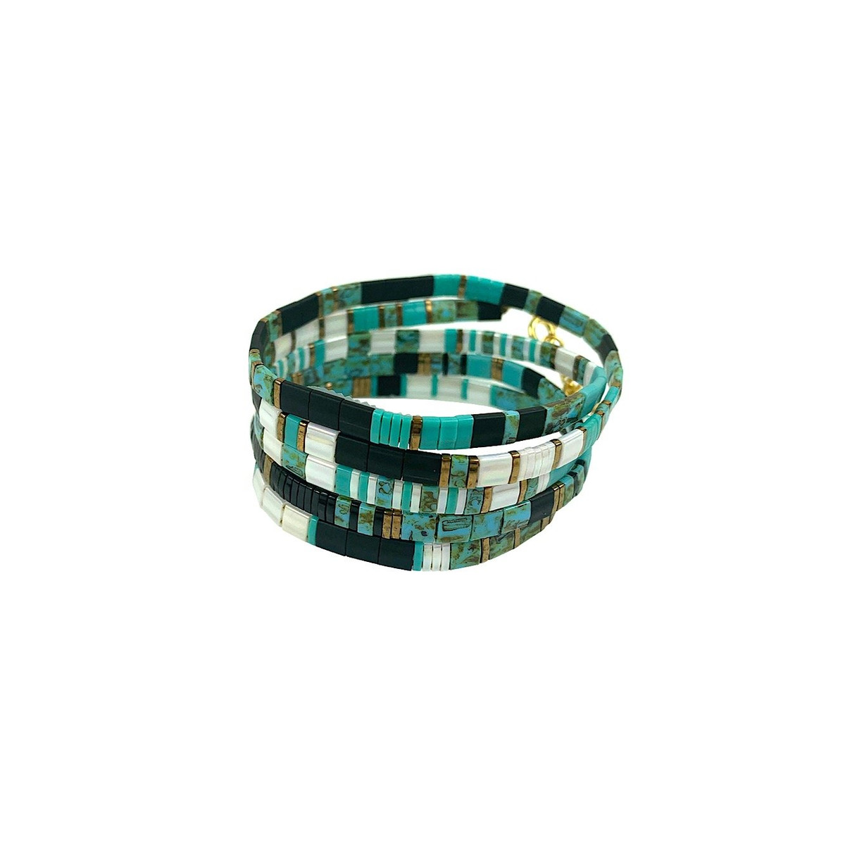 Bracelet 5 tours Claire BERTEAU Aqua Perles plates en verre