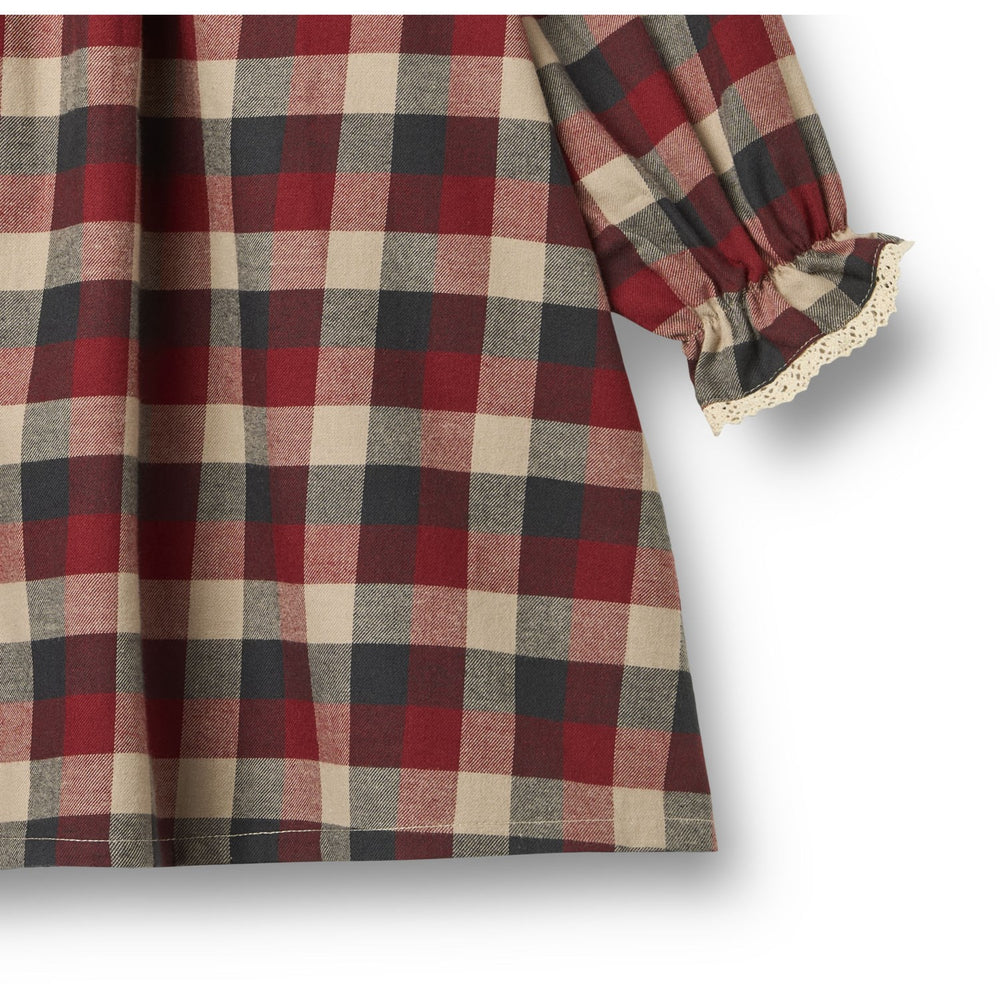 Køb Wheat Red Blue Check Kjole L/S Lace Bella